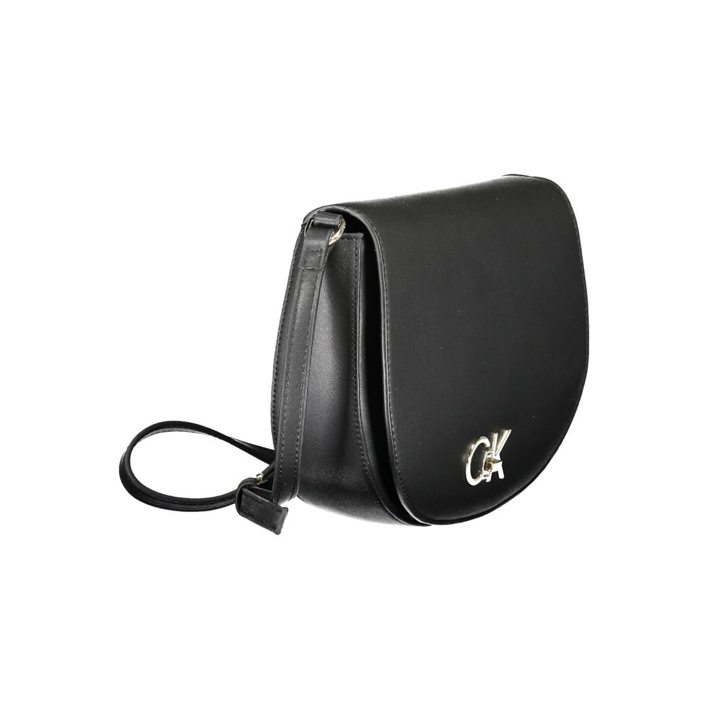 Shoulder Handbag by Calvin Klein for women in polyester faux leather black features a signature silhouette, showcasing a secure turn-lock and signature cardholder with versatile shoulder-strap & adjustable-strap for a sophisticated look.