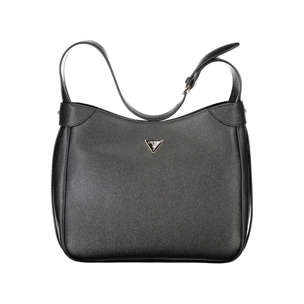 Handbag by Guess Jeans for women in polyethylene black features a signature silhouette, showcasing a secure snap and signature internal-pockets with versatile adjustable-strap & handle for a sophisticated look.