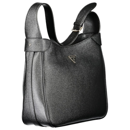 This Handbag by Guess Jeans for women in polyethylene and black presents a sculptural silhouette featuring a secure snap, ample internal-pockets, and versatile adjustable-strap & handle for a sculptural finish.