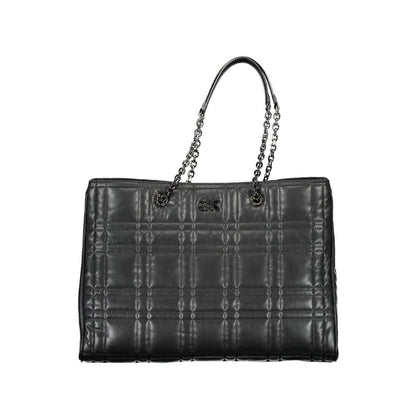 Quilted Shoulder Convertible Handbag by Calvin Klein for women in polyester faux leather black features a exquisite silhouette with a secure snap & zipper, ample built-in-compartments & internal-pockets, and versatile shoulder-strap & handle for a exquisite look.