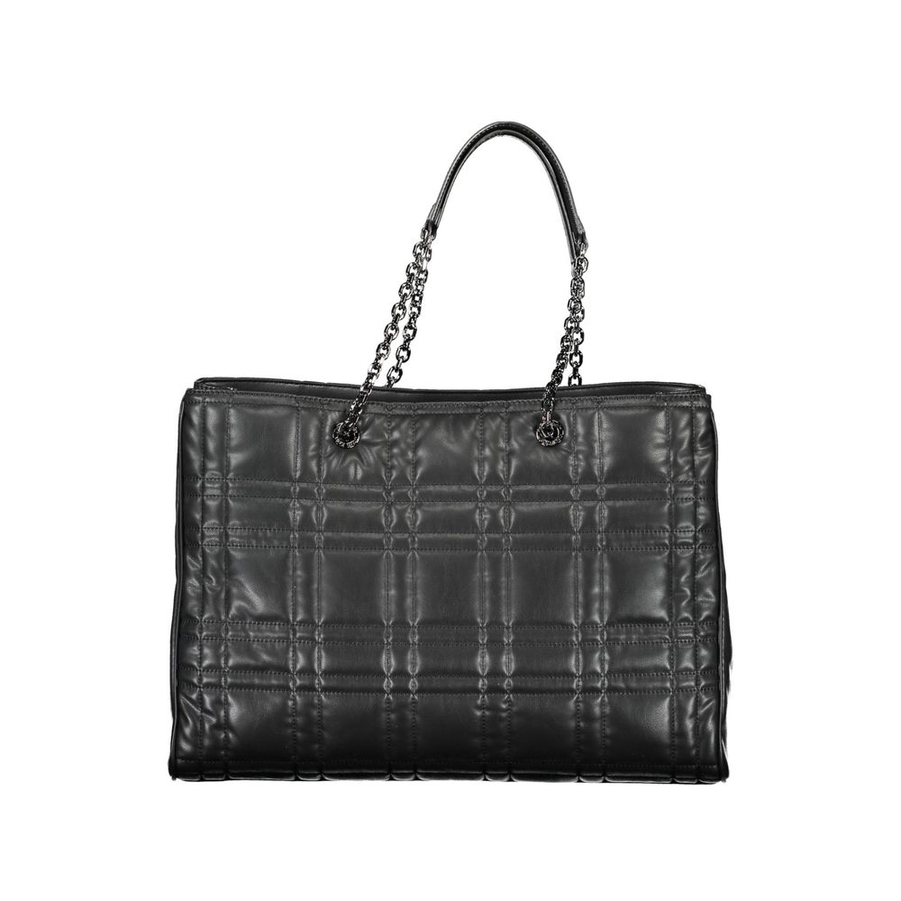 Quilted Shoulder Convertible Handbag by Calvin Klein for women in polyester faux leather black presents a exquisite silhouette, showcasing a secure snap & zipper and organized built-in-compartments & internal-pockets with versatile shoulder-strap & handle.