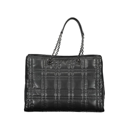 Quilted Shoulder Convertible Handbag by Calvin Klein for women in polyester faux leather black presents a exquisite silhouette, showcasing a secure snap & zipper and organized built-in-compartments & internal-pockets with versatile shoulder-strap & handle.