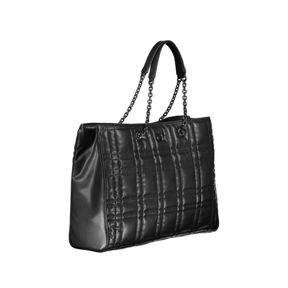 Quilted Shoulder Convertible Handbag by Calvin Klein for women in polyester faux leather black features an exquisite silhouette, showcasing a secure snap & zipper, ample built-in-compartments & internal-pockets, and exquisite shoulder-strap & handle for a sophisticated finish.