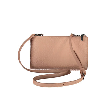 Crossbody Handbag by Calvin Klein for women in polyester faux leather pink, jacquard & signature features a ornamental silhouette, showcasing a secure snap & zipper, ample built-in-compartments & cardholder, and ornamental crossbody-strap & adjustable-strap for a sophisticated look.