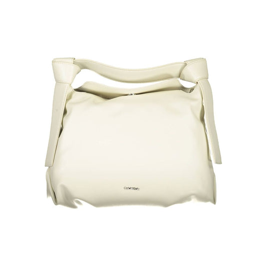Shoulder Convertible Handbag by Calvin Klein for women in polyester faux leather beige presents a exquisite silhouette, showcasing a secure snap and organized internal-pockets with versatile shoulder-strap, handle & adjustable-strap.