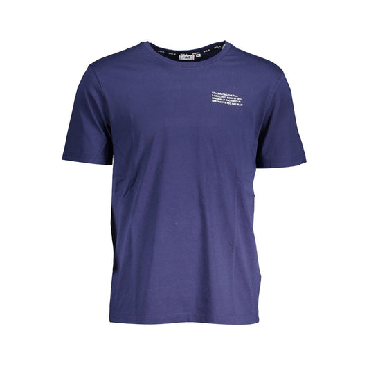T-Shirt by Fila for men in cotton blue showcases a unassuming silhouette, artfully detailed with a refined round neckline and unassuming short-sleeve for a sophisticated, contemporary look.