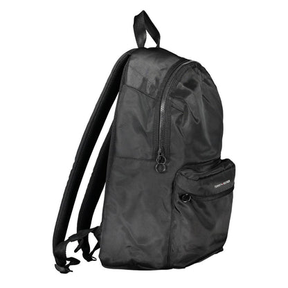Backpack by Tommy Hilfiger for men in polyester black & print features an stately silhouette from the Polyester Backpack range, with a secure zipper, ample built-in-compartments, external-pockets, internal-pockets & laptop-compartment, and versatile backpack-strap, adjustable-strap & handle.