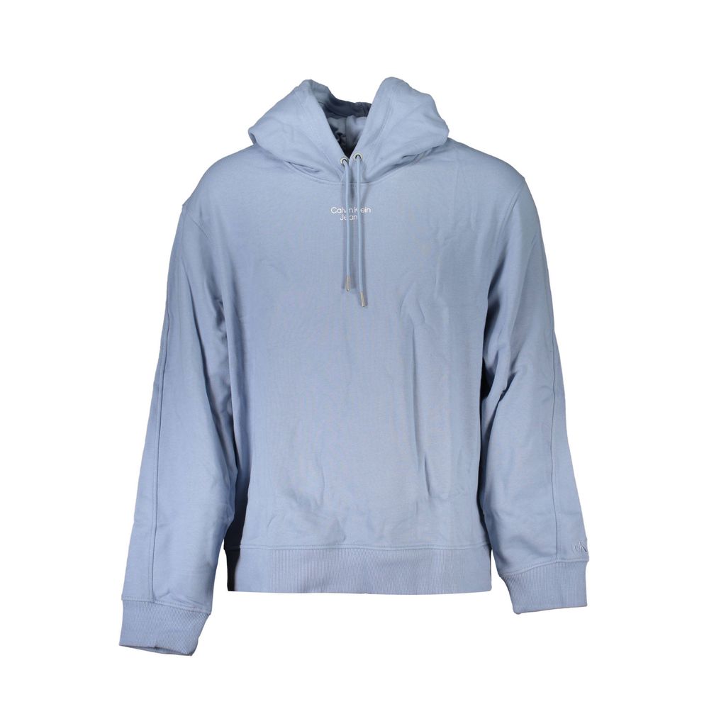 Hooded Sweatshirt Sweater by Calvin Klein for men in cotton blue features an tactile silhouette, showcasing a sophisticated hooded neckline and tactile for a refined finish.