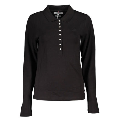 Polo Shirt by Tommy Hilfiger for women in cotton black showcases a sharp silhouette, detailed with a refined and sharp for a sophisticated finish.