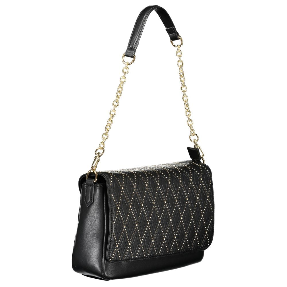 Handbag by Mario Valentino for women in polyethylene black features a signature silhouette, showcasing a secure snap & zipper and signature internal-pockets with versatile shoulder-strap, adjustable-strap & handle for a sophisticated look.
