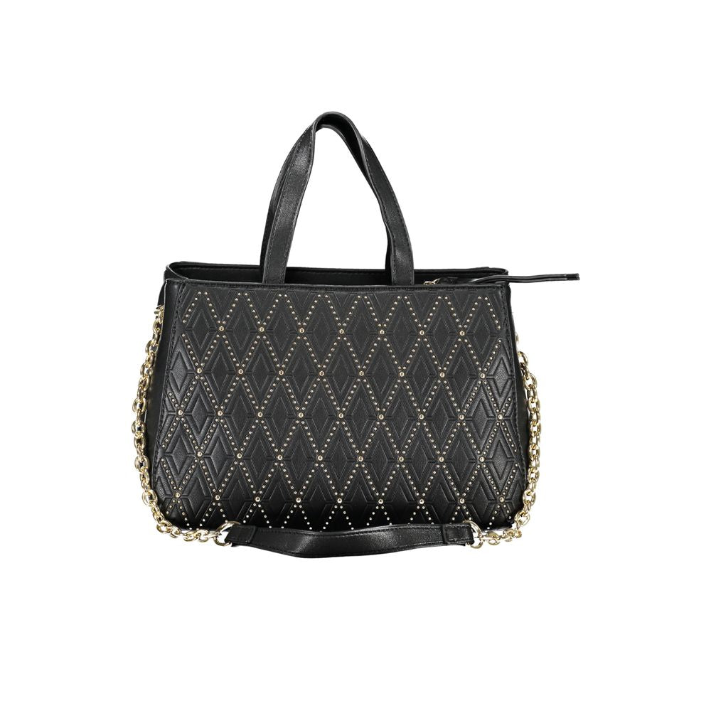 Phone Holder Handbag by Mario Valentino for women in polyethylene black features a signature silhouette, showcasing a secure snap & zipper and signature built-in-compartments & internal-pockets with versatile shoulder-strap, adjustable-strap & handle for a sophisticated look.