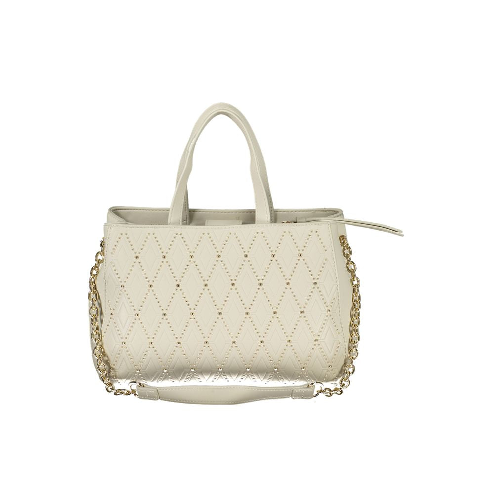 Phone Holder Handbag by Mario Valentino for women in polyethylene white features a ornamental silhouette, showcasing a secure snap & zipper, ample built-in-compartments & internal-pockets, and ornamental shoulder-strap, adjustable-strap & handle for a sophisticated look.