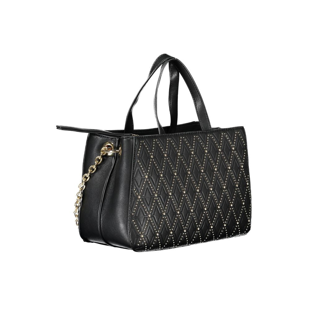 Phone Holder Handbag by Mario Valentino for women in polyethylene black features a ornamental silhouette, showcasing a secure snap & zipper, ample built-in-compartments & internal-pockets, and ornamental shoulder-strap, adjustable-strap & handle for a sophisticated look.