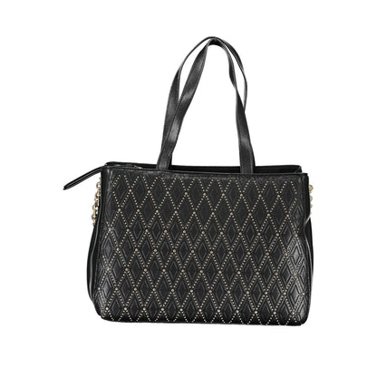 Phone Holder Handbag by Mario Valentino for women in polyethylene black features a signature silhouette, showcasing a secure snap & zipper and signature built-in-compartments & internal-pockets with versatile shoulder-strap, adjustable-strap & handle for a sophisticated look.