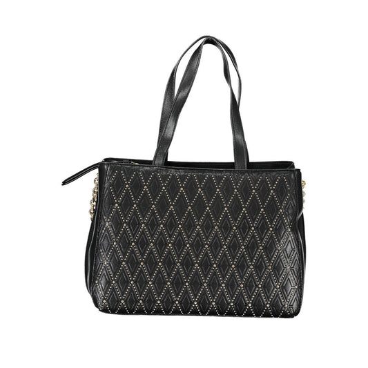 Phone Holder Handbag by Mario Valentino for women in polyethylene black features a signature silhouette, showcasing a secure snap & zipper and signature built-in-compartments & internal-pockets with versatile shoulder-strap, adjustable-strap & handle for a sophisticated look.