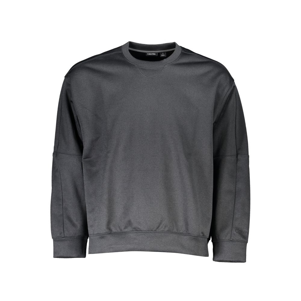 Sweater by Calvin Klein for men in polyester black features an tactile silhouette, showcasing a sophisticated crew neckline and tactile for a refined finish.