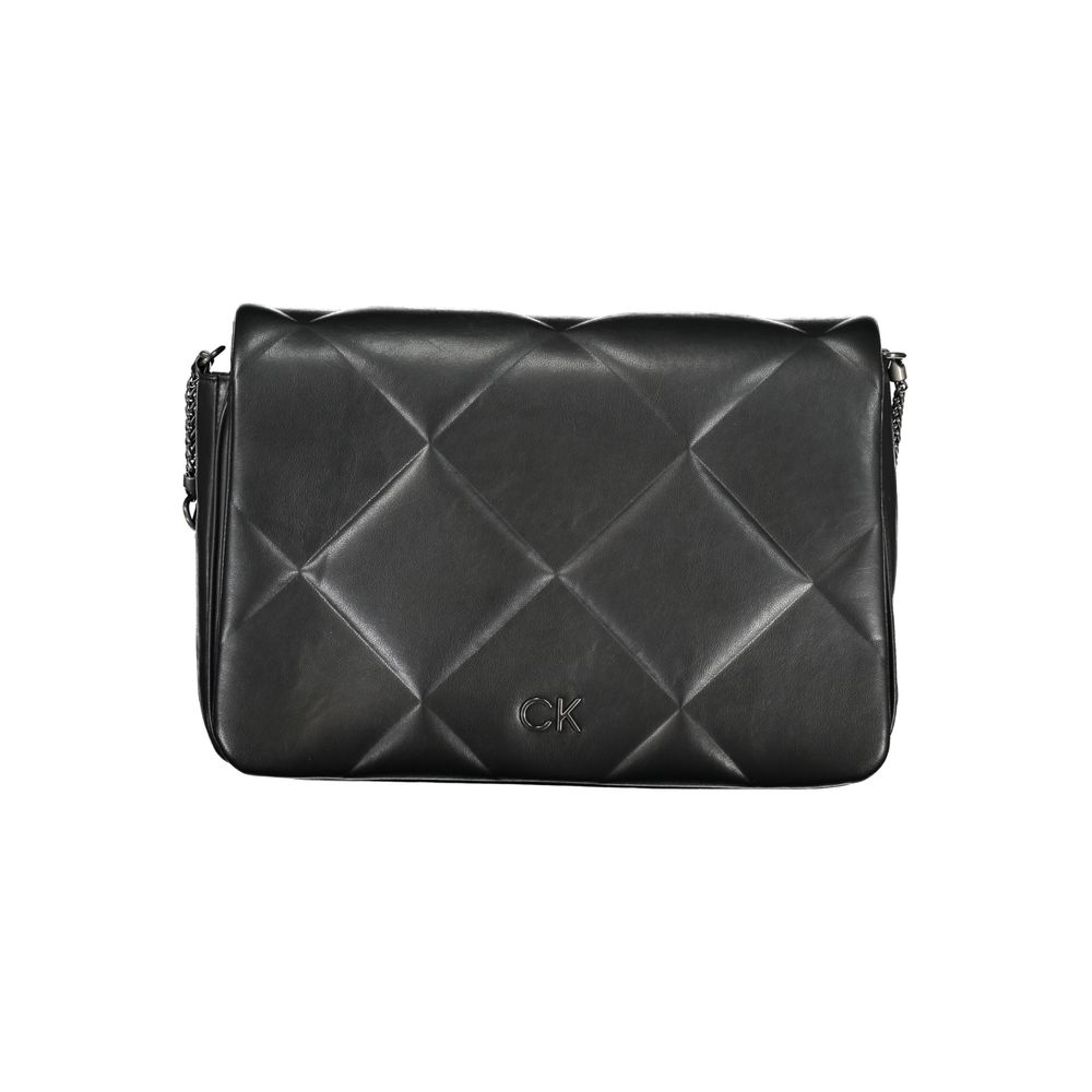 Crossbody Quilted Handbag by Calvin Klein for women in polyester faux leather black features an refined silhouette, showcasing a secure zipper & magnetic, ample internal-pockets, and versatile crossbody-strap & adjustable-strap for a sophisticated refined aesthetic.