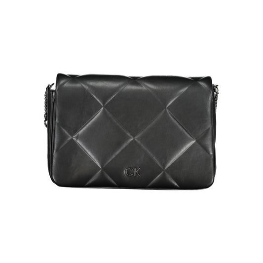 Crossbody Quilted Handbag by Calvin Klein for women in polyester faux leather black features an refined silhouette, showcasing a secure zipper & magnetic, ample internal-pockets, and versatile crossbody-strap & adjustable-strap for a sophisticated refined aesthetic.