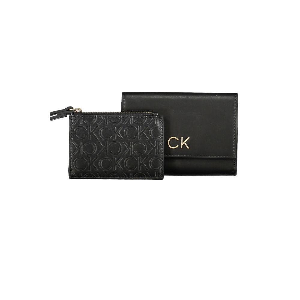 Wallet by Calvin Klein for women in polyester black & signature showcases a refined silhouette, artfully detailed with the signature style of the Polyester Wallet and functional coin-purse.