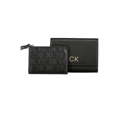 Wallet by Calvin Klein for women in polyester black & signature showcases a refined silhouette, artfully detailed with the signature style of the Polyester Wallet and functional coin-purse.