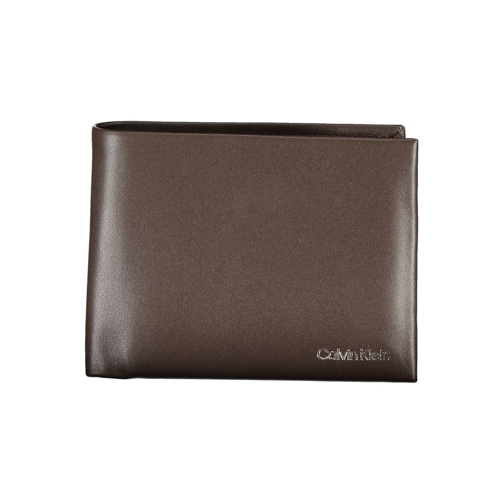 Cardholder Wallet by Calvin Klein for men in leather brown, signature-print & print showcases a refined silhouette, artfully detailed with the signature style of the Leather Cardholder Wallet and functional card-organization compact-design rfid-protection coin-purse.