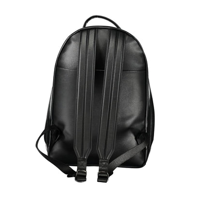 Backpack by Calvin Klein for men in polyester black showcases an architectural Polyester Backpack design, featuring a secure zipper, ample external-pockets, internal-pockets & laptop-compartment, and architectural handle, backpack-strap & adjustable-strap for a sophisticated look.