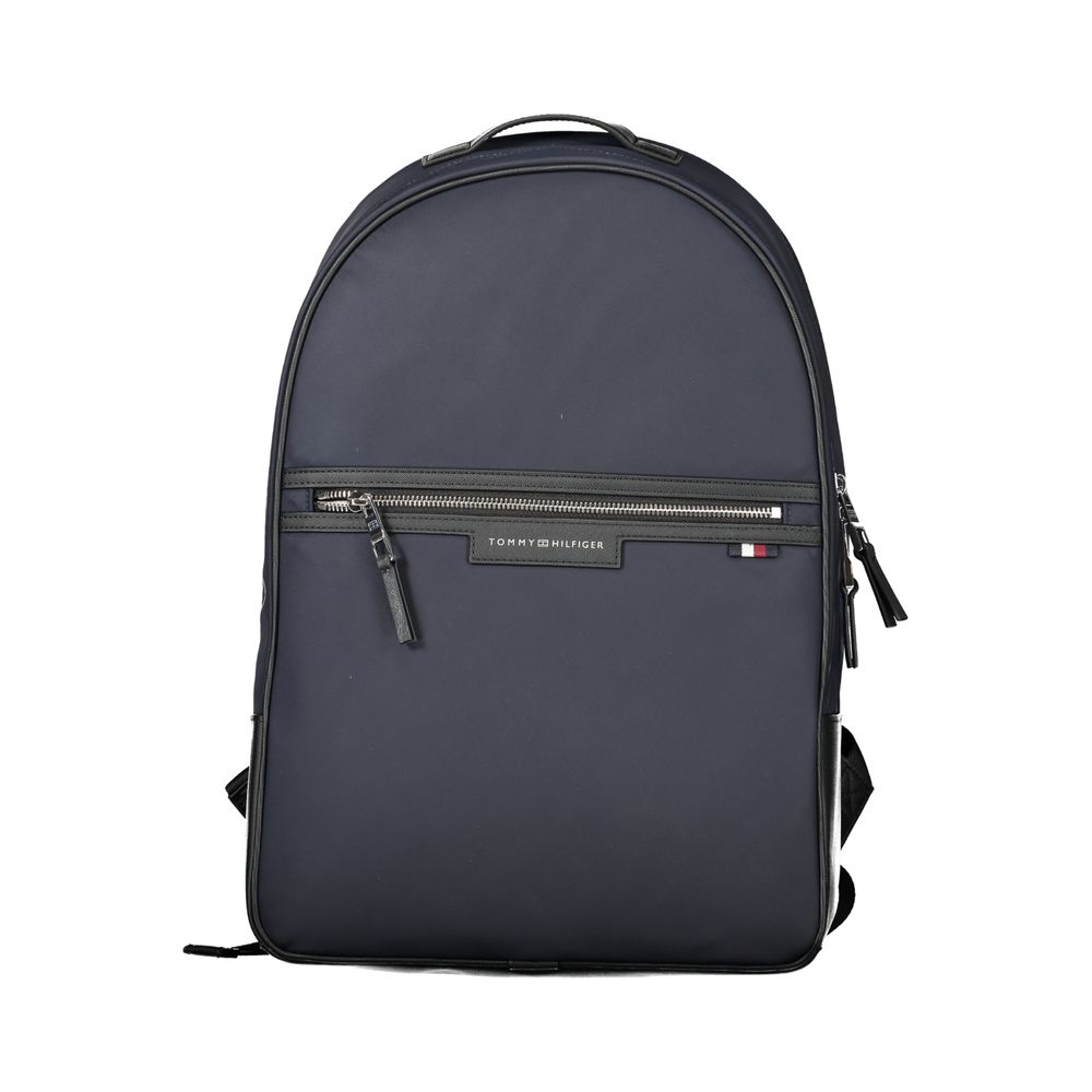 Backpack by Tommy Hilfiger for men in polyester blue & signature presents a stately Polyester Backpack design, showcasing a secure zipper with ample external-pockets & laptop-compartment and versatile backpack-strap, adjustable-strap & handle for a stately finish.
