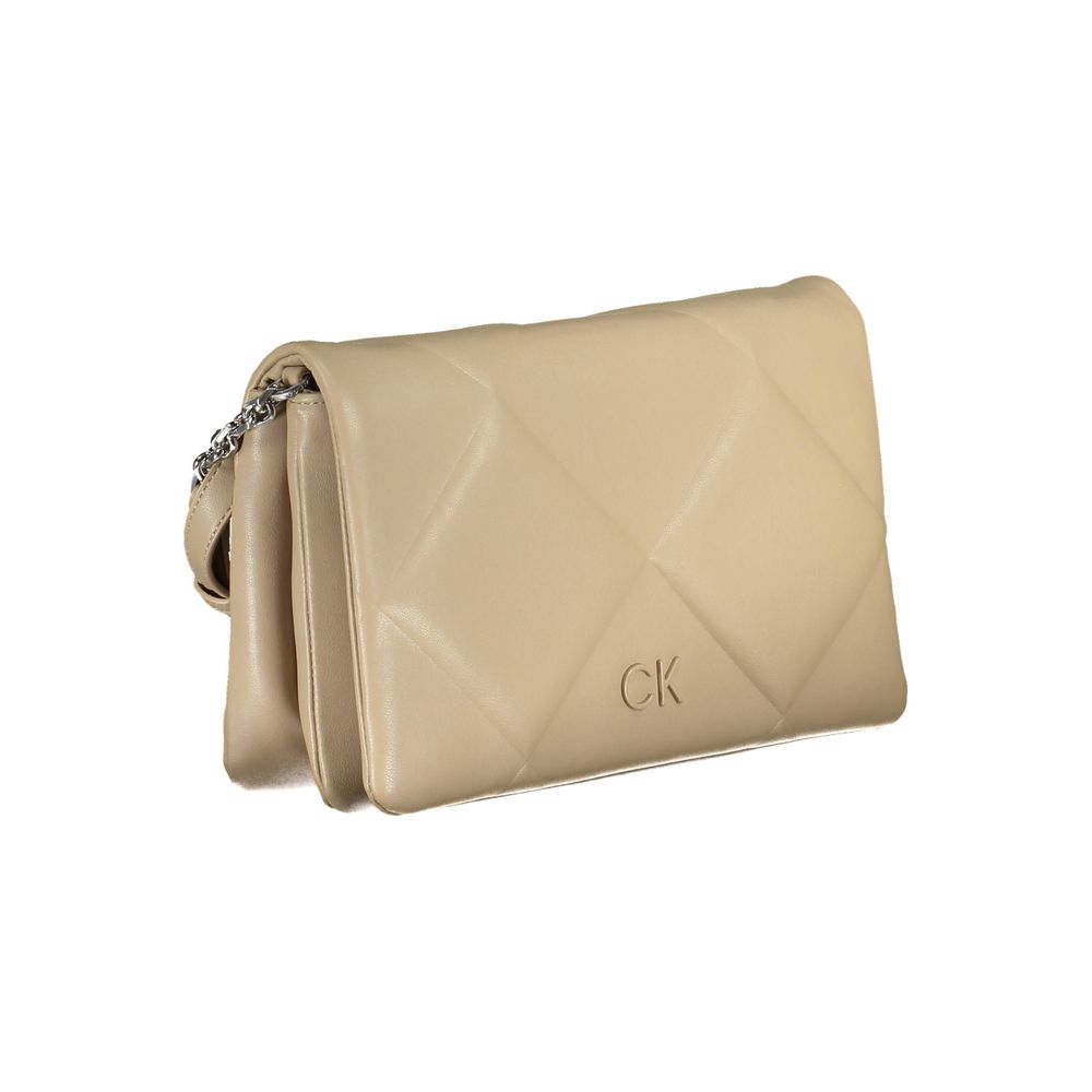 Crossbody Convertible Handbag by Calvin Klein for women in polyester faux leather beige & signature features a refined silhouette, showcasing a secure clip and refined built-in-compartments & internal-pockets with versatile crossbody-strap & adjustable-strap for a refined finish.