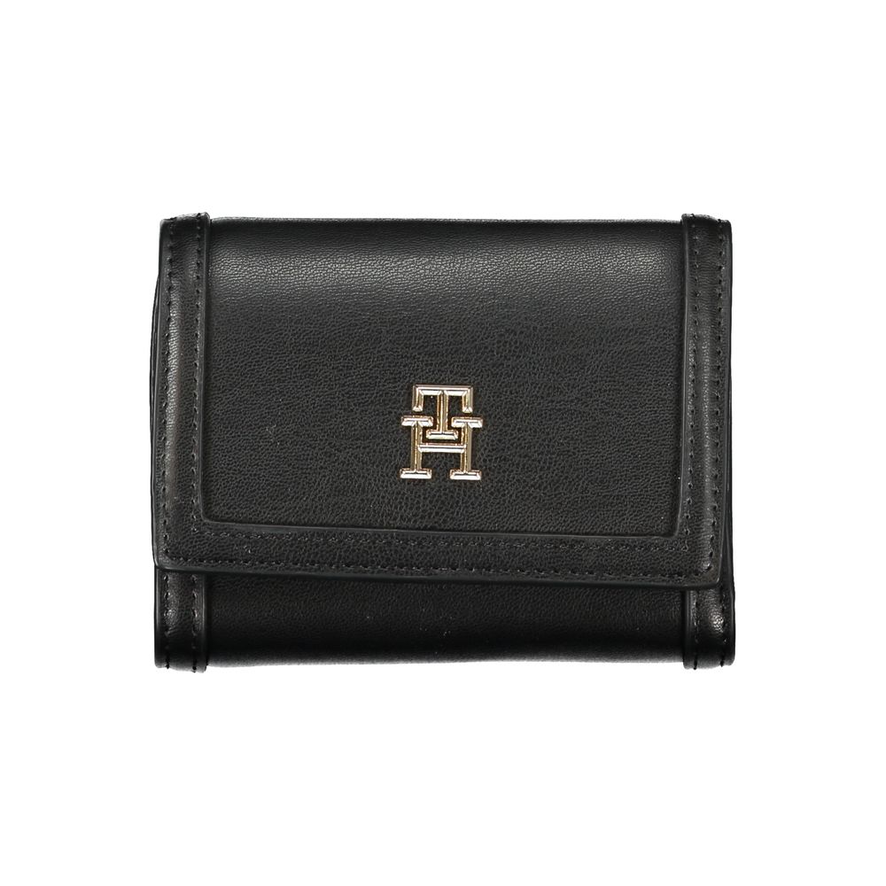 Wallet by Tommy Hilfiger for women in polyethylene black showcases a refined silhouette, artfully detailed with the signature style of the Polyethylene Wallet and functional coin-purse.
