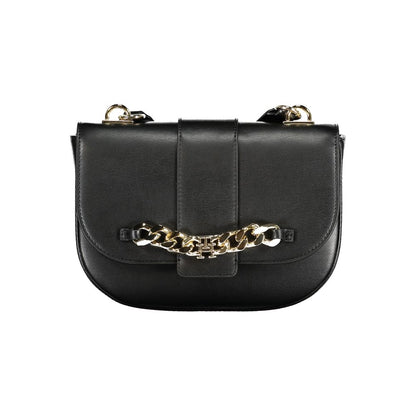 Shoulder Handbag by Tommy Hilfiger for women in polyethylene black features a ornamental silhouette, showcasing a secure snap, ample internal-pockets, and ornamental shoulder-strap & adjustable-strap for a sophisticated look.