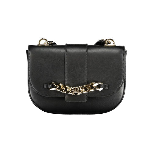 Shoulder Handbag by Tommy Hilfiger for women in polyethylene black features a ornamental silhouette, showcasing a secure snap, ample internal-pockets, and ornamental shoulder-strap & adjustable-strap for a sophisticated look.