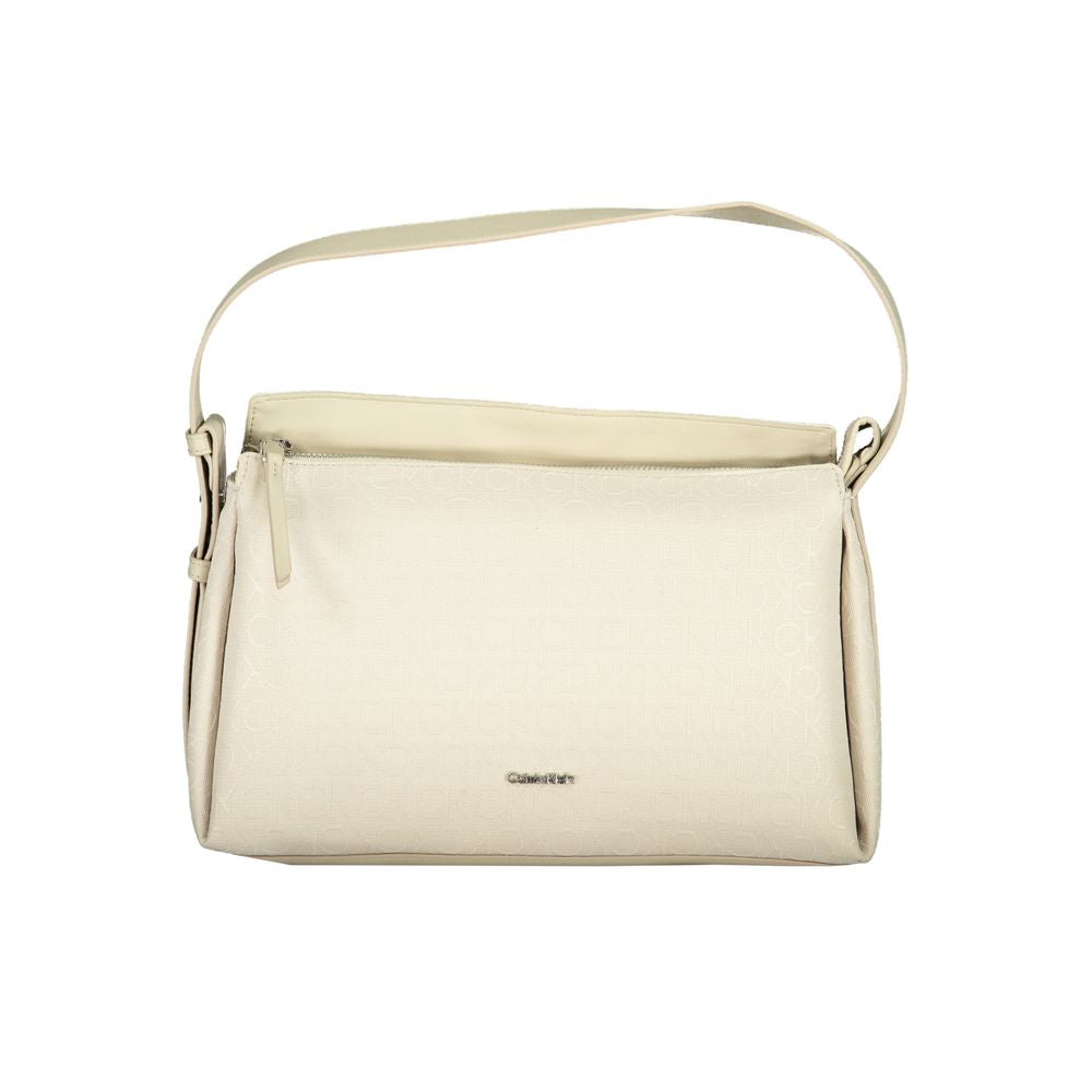 Shoulder Convertible Handbag by Calvin Klein for women in polyester beige presents a exquisite silhouette, showcasing a secure zipper and organized document-holder with versatile shoulder-strap, adjustable-strap & handle.