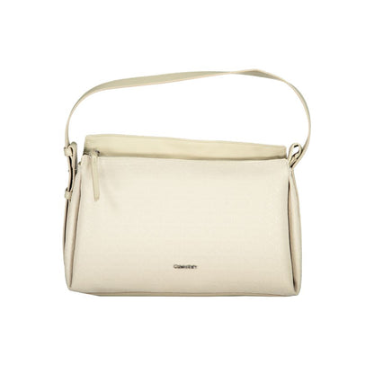 Shoulder Convertible Handbag by Calvin Klein for women in polyester beige presents a exquisite silhouette, showcasing a secure zipper and organized document-holder with versatile shoulder-strap, adjustable-strap & handle.