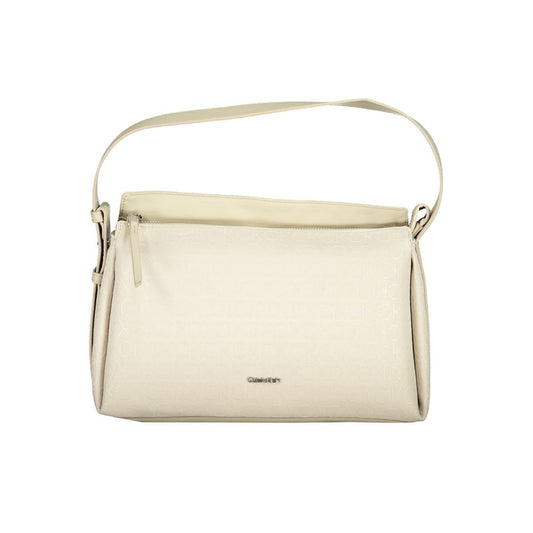 Shoulder Convertible Handbag by Calvin Klein for women in polyester beige presents a exquisite silhouette, showcasing a secure zipper and organized document-holder with versatile shoulder-strap, adjustable-strap & handle.