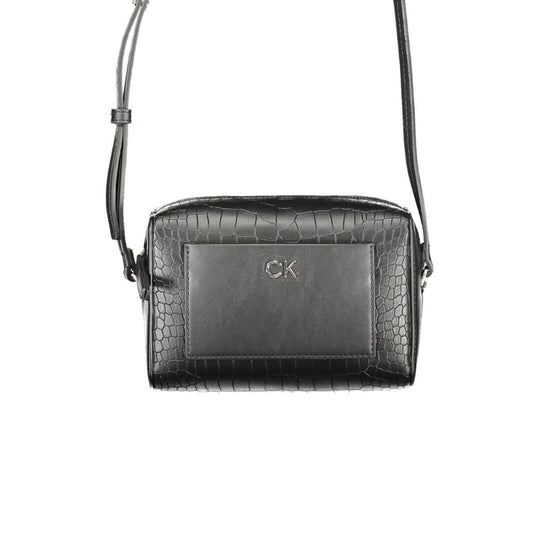 Crossbody Handbag by Calvin Klein for women in polyester embossed faux leather black presents a ornamental silhouette, showcasing a secure zipper, ample external-pockets & cardholder, and versatile crossbody-strap & adjustable-strap for a ornamental finish.