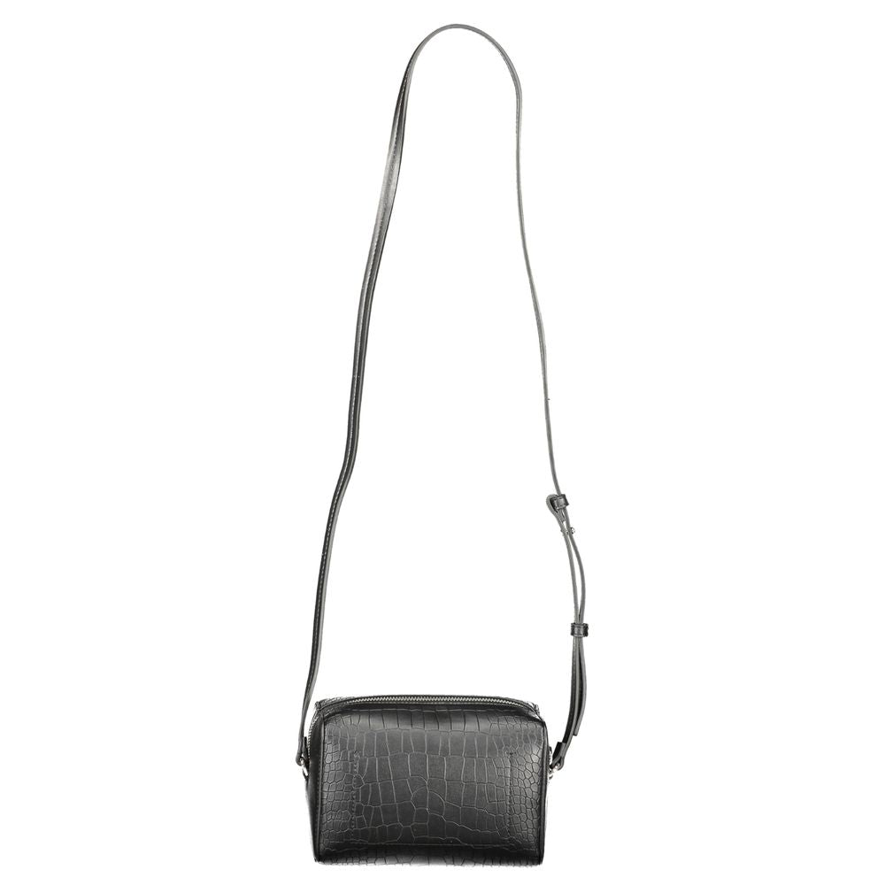 Crossbody Handbag by Calvin Klein for women in polyester embossed faux leather black features an refined silhouette, showcasing a secure zipper, ample external-pockets & cardholder, and versatile crossbody-strap & adjustable-strap for a sophisticated refined aesthetic.