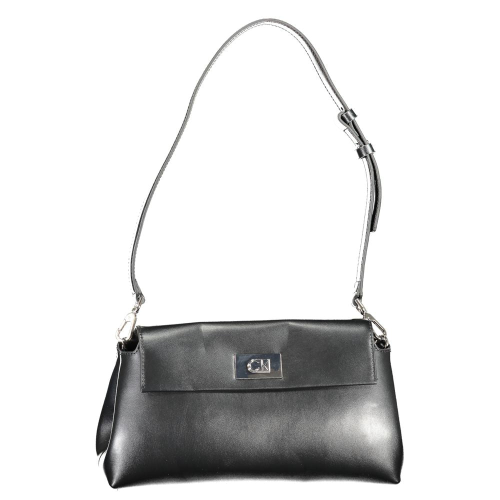 Shoulder Convertible Handbag by Calvin Klein for women in polyester faux leather black features an exquisite silhouette, showcasing a secure snap, ample internal-pockets, and exquisite shoulder-strap & adjustable-strap for a sophisticated finish.