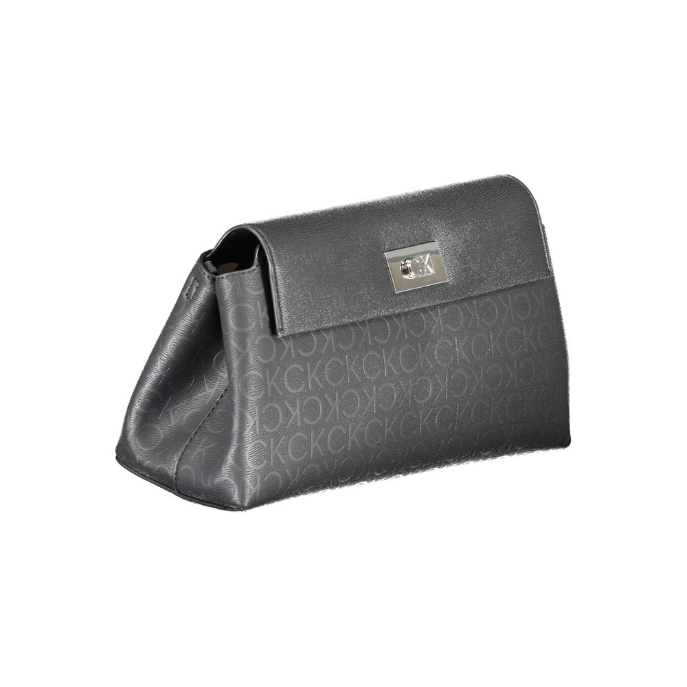 Shoulder Handbag by Calvin Klein for women in polyester black features a ornamental silhouette, showcasing a secure snap, ample internal-pockets, and ornamental shoulder-strap & adjustable-strap for a sophisticated look.