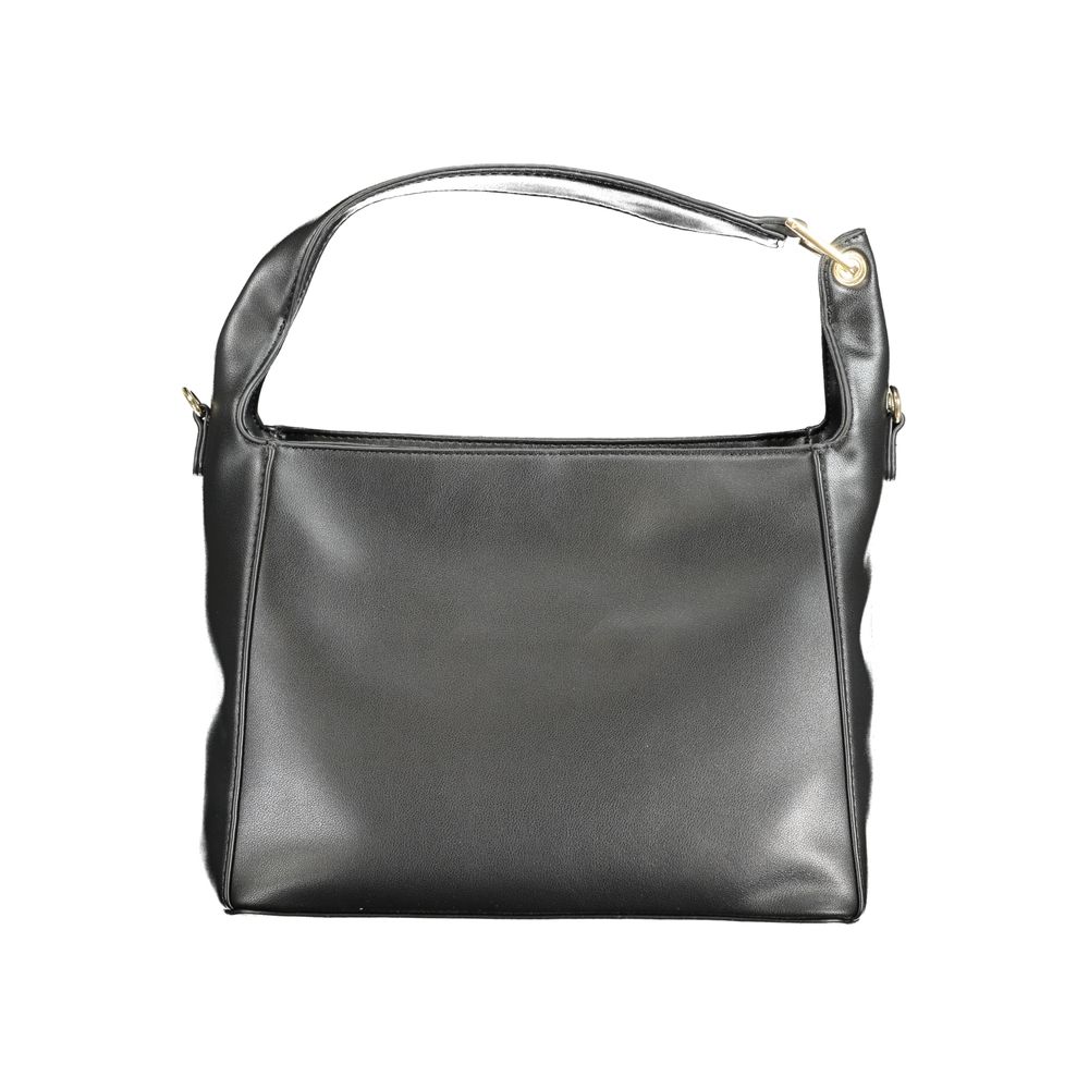 Handbag by Mario Valentino for women in polyethylene black features a ornamental silhouette, showcasing a secure zipper, ample internal-pockets, and ornamental shoulder-strap, adjustable-strap & handle for a sophisticated look.