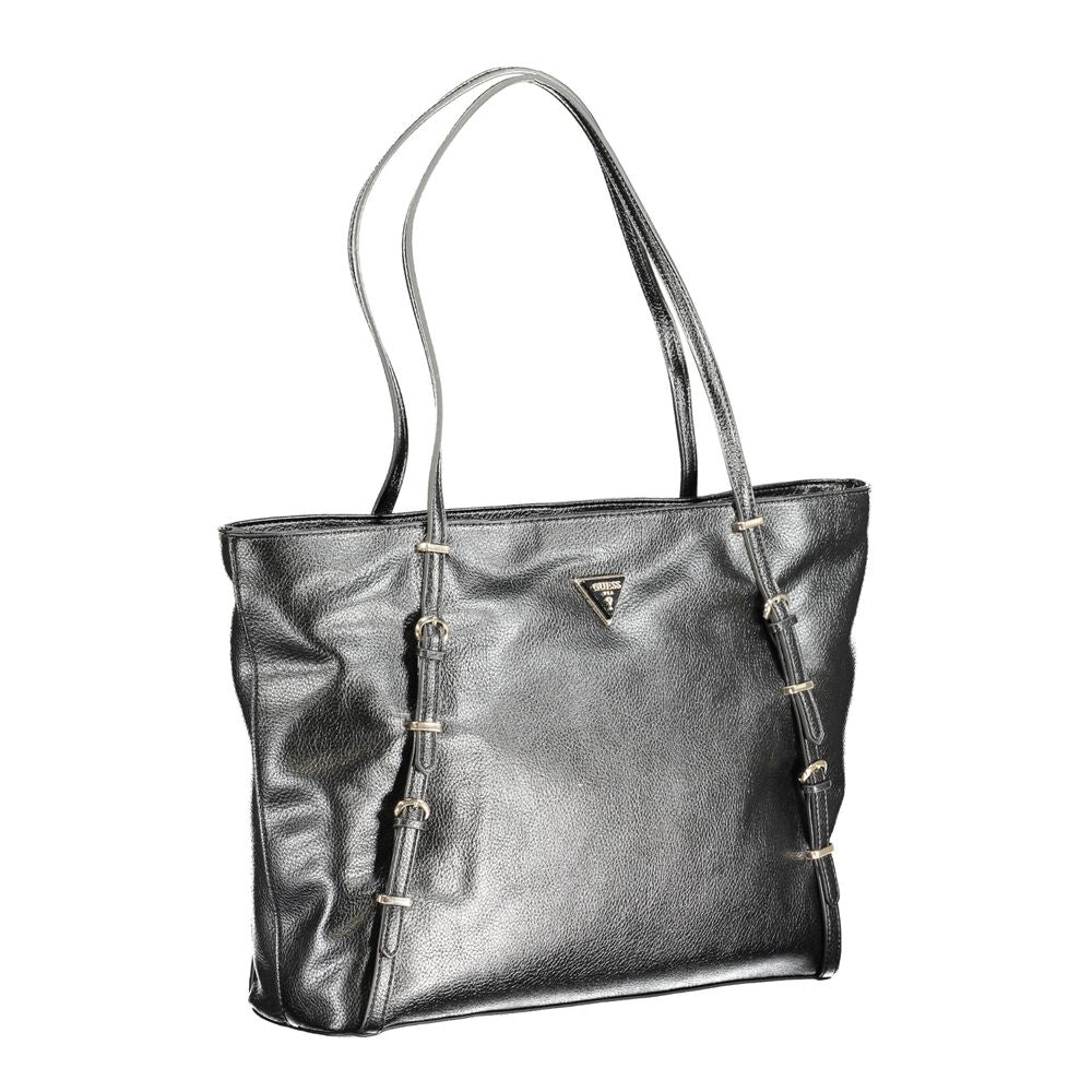 Phone Holder Handbag by Guess Jeans for women in polyethylene black features a ornamental silhouette, showcasing a secure zipper, ample external-pockets & internal-pockets, and ornamental handle for a sophisticated look.