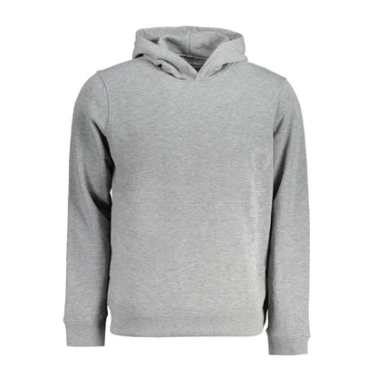 Hooded Sweatshirt Hoodie by Calvin Klein for men in polyester gray & print features an dramatic silhouette, showcasing a sophisticated hooded neckline and dramatic long-sleeve for a refined, modern aesthetic.