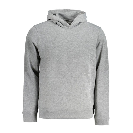 Hooded Sweatshirt Hoodie by Calvin Klein for men in polyester gray & print features an dramatic silhouette, showcasing a sophisticated hooded neckline and dramatic long-sleeve for a refined, modern aesthetic.