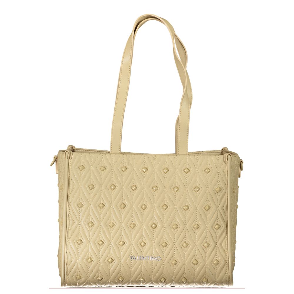 Tote Handbag by Mario Valentino for women in polyester beige & signature features a refined silhouette, showcasing a secure zipper, organized internal-pockets, and versatile shoulder-strap, adjustable-strap & handle for a refined finish.