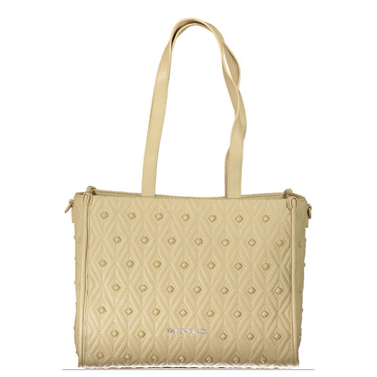 Tote Handbag by Mario Valentino for women in polyester beige & signature features a refined silhouette, showcasing a secure zipper, organized internal-pockets, and versatile shoulder-strap, adjustable-strap & handle for a refined finish.