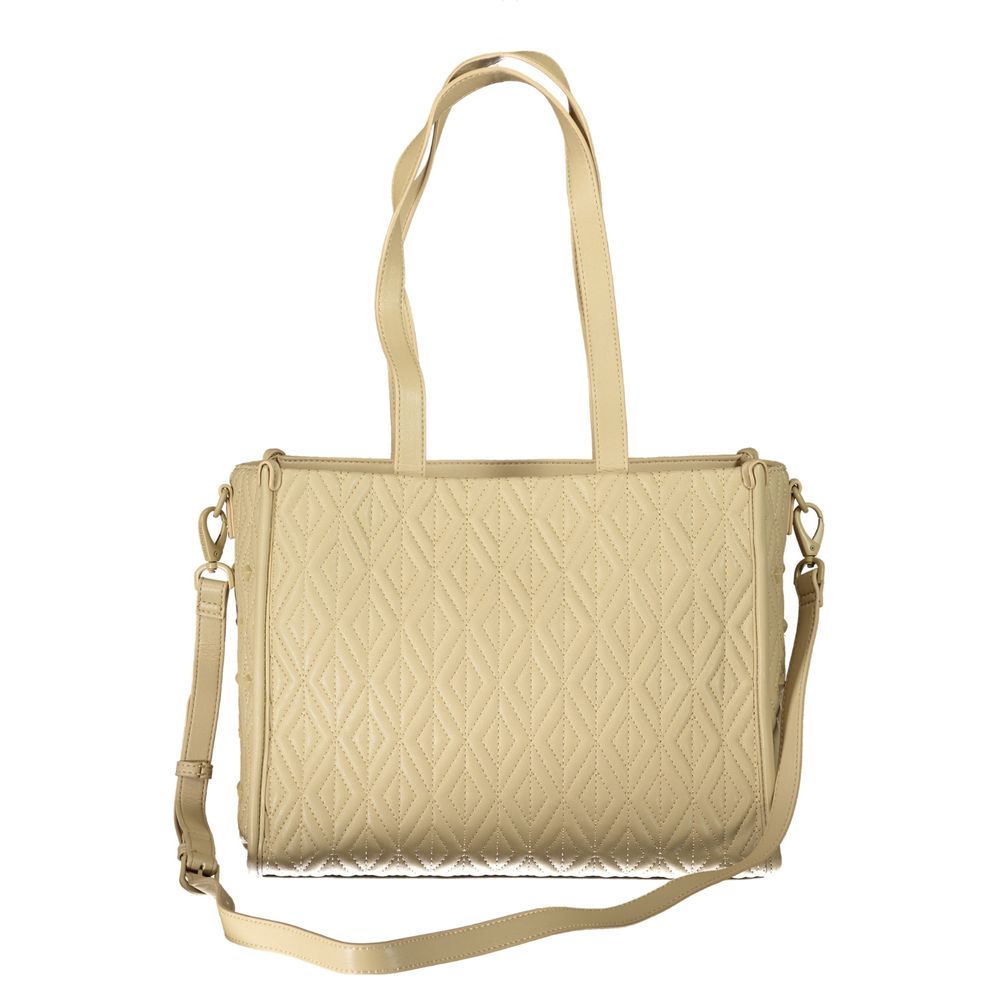 Tote Handbag by Mario Valentino for women in polyester beige & signature features a ornamental silhouette, showcasing a secure zipper, ample internal-pockets, and ornamental shoulder-strap, adjustable-strap & handle for a sophisticated look.