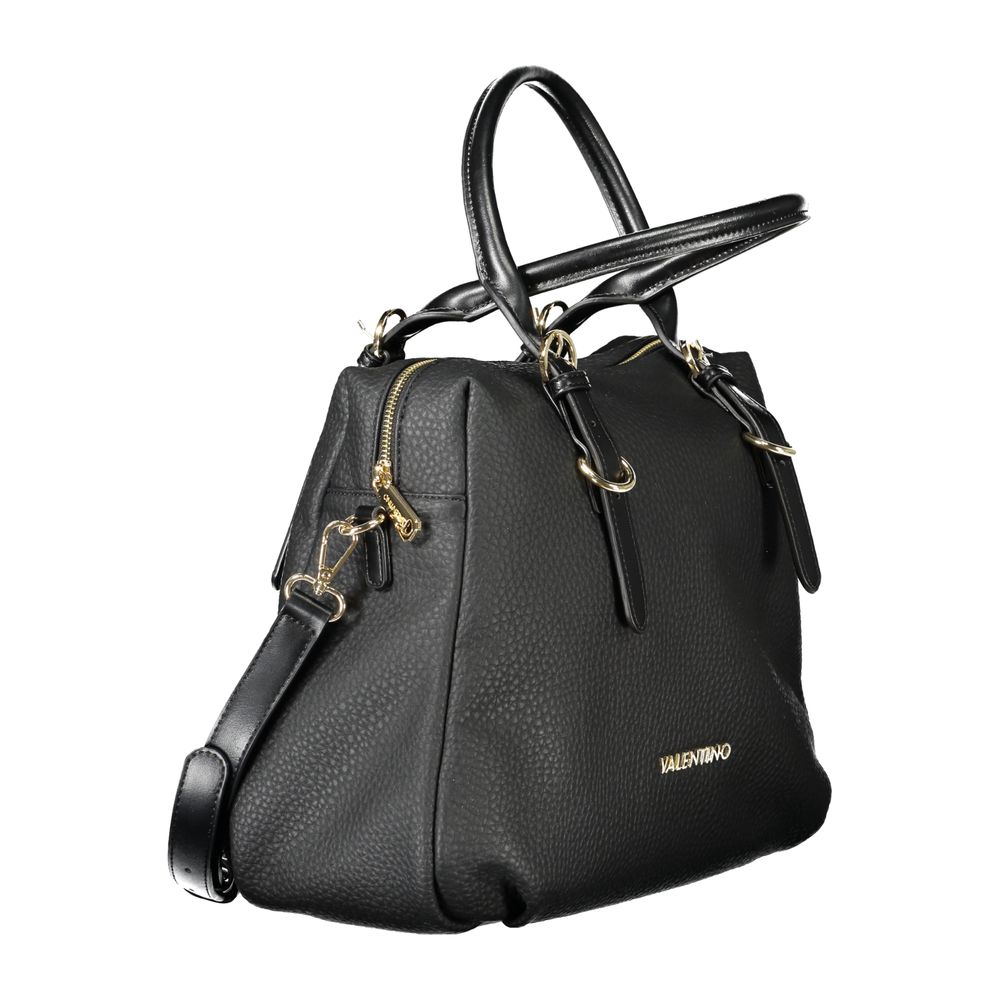 Handbag by Mario Valentino for women in polyethylene black features a ornamental silhouette, showcasing a secure zipper, ample internal-pockets, and ornamental shoulder-strap, adjustable-strap & handle for a sophisticated look.
