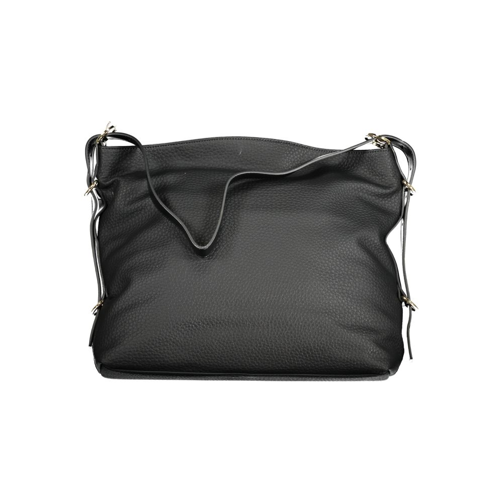 Handbag by Mario Valentino for women in polyethylene black features a signature silhouette, showcasing a secure zipper and signature internal-pockets with versatile adjustable-strap & handle for a sophisticated look.