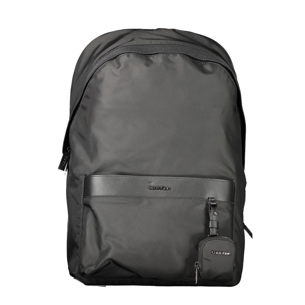 Backpack by Calvin Klein for men in polyester black features a refined silhouette, showcasing the Polyester Backpack design with a secure zipper, ample built-in-compartments, removable-pouch, external-pockets, internal-pockets, laptop-compartment & coin-purse, and versatile backpack-strap, adjustable-strap & handle.