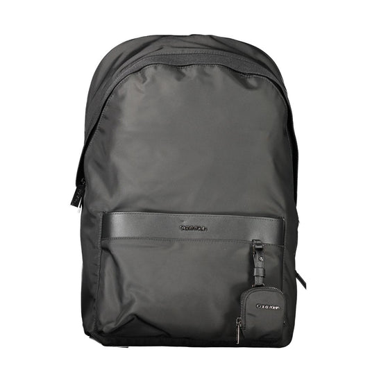 Backpack by Calvin Klein for men in polyester black features a refined silhouette, showcasing the Polyester Backpack design with a secure zipper, ample built-in-compartments, removable-pouch, external-pockets, internal-pockets, laptop-compartment & coin-purse, and versatile backpack-strap, adjustable-strap & handle.