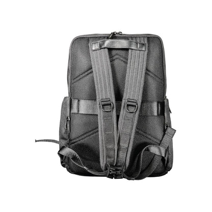 Backpack by Calvin Klein for men in polyester black & signature showcases an architectural Polyester Backpack design, featuring a secure zipper, ample external-pockets, internal-pockets & laptop-compartment, and architectural backpack-strap, adjustable-strap & handle for a sophisticated look.